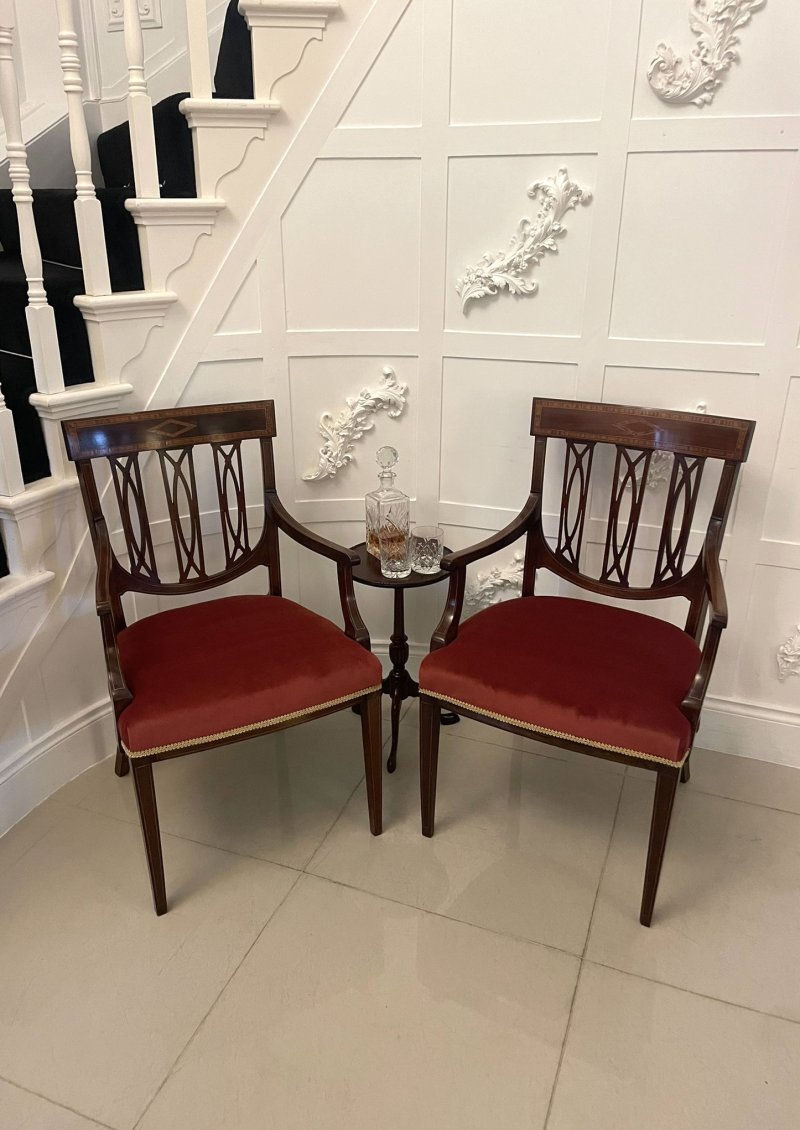 Exceptional Quality Antique Set of Eight Victorian Inlaid Carved Mahogany Dining Chairs - Image 16